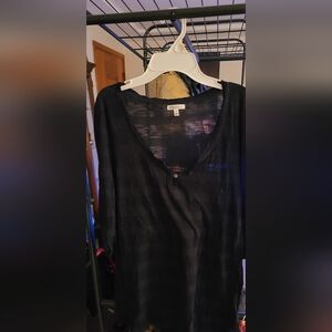 NEW Black SheerW/Black Stripes, 3/4 Sleeve, Button-Front Top